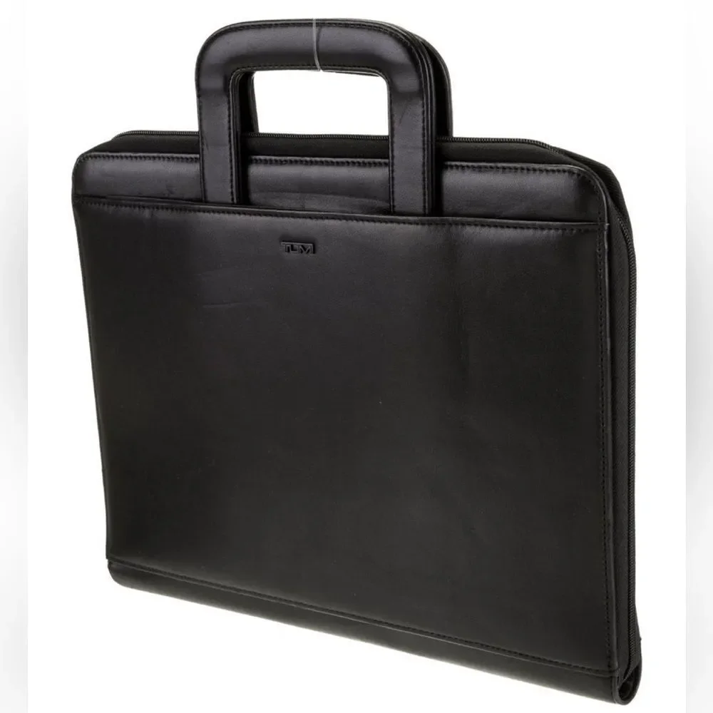 Tumi executive black leather portfolio case with pull out handles